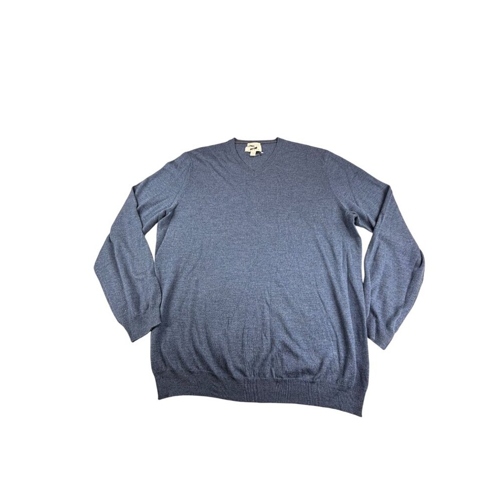 Joseph Abboud Sweater Extra Fine Merino Wool V-Neck 2XLT Blue Long Sleeve